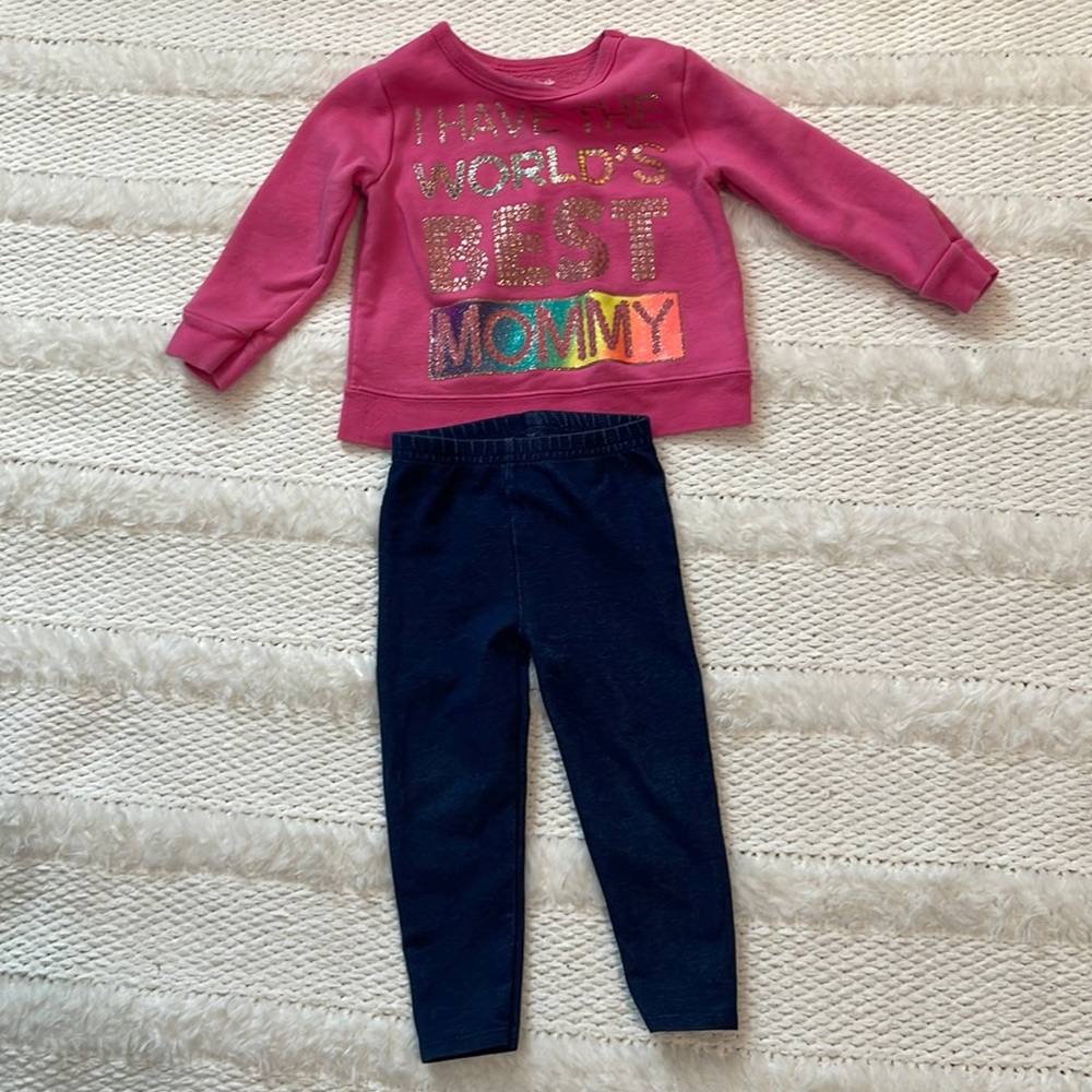 Sweatshirt I have the worlds best mommy Pink embellished & blue jeans size 2T